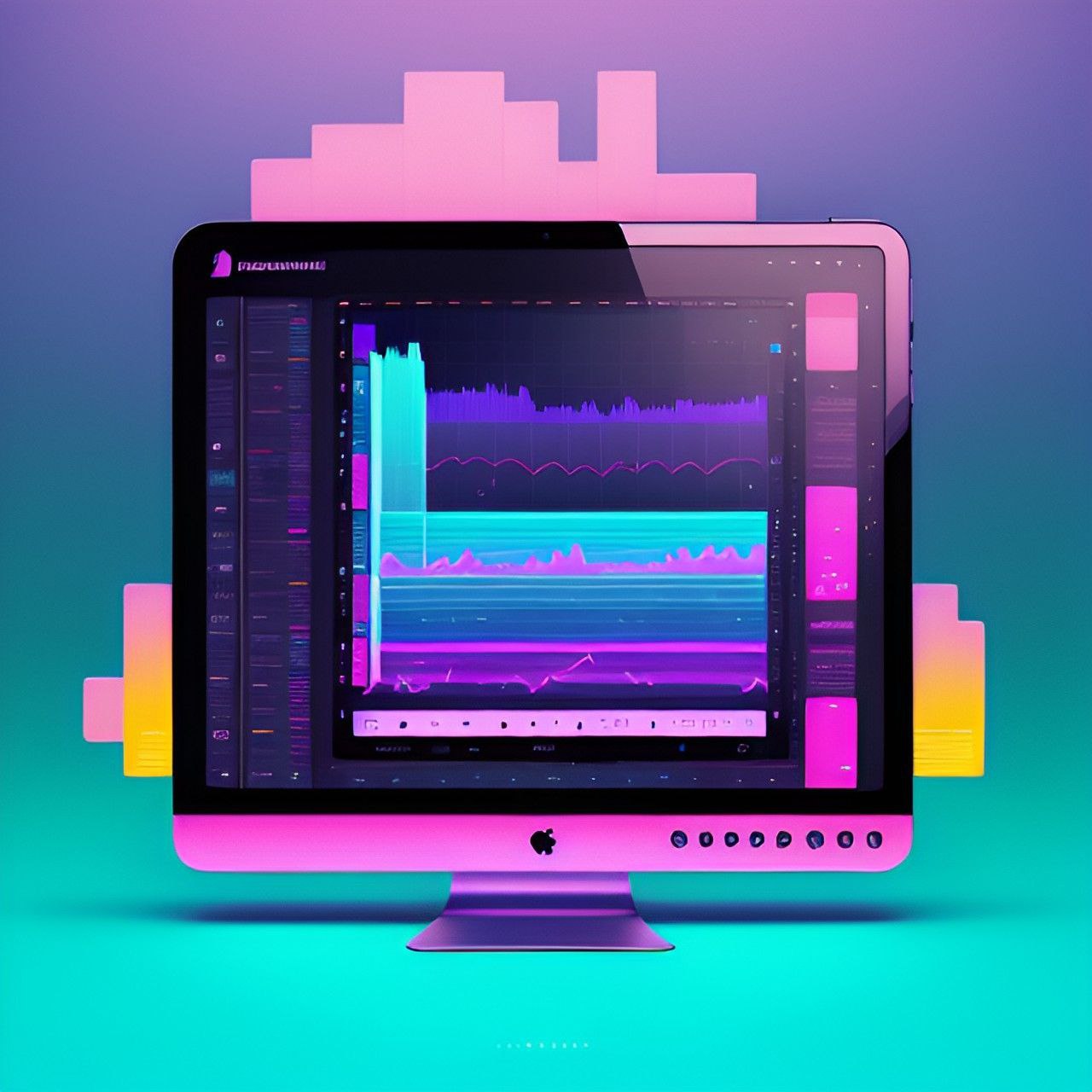 Computer with data being visualized
